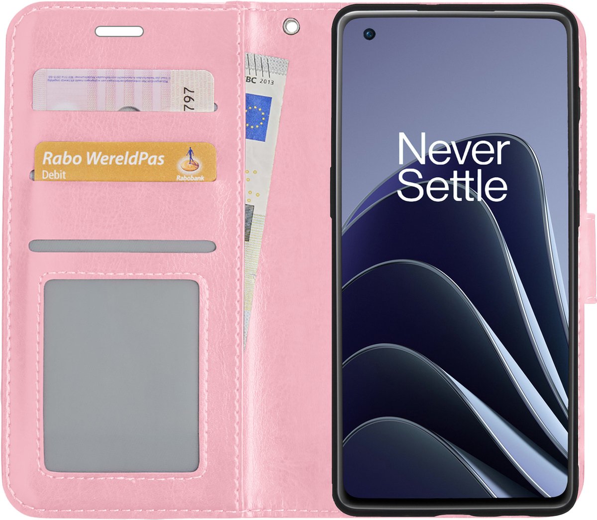 Basey Oneplus 10 Pro Hoesje Book Case Kunstleer Cover Hoes Oneplus 10 Pro-licht - Roze