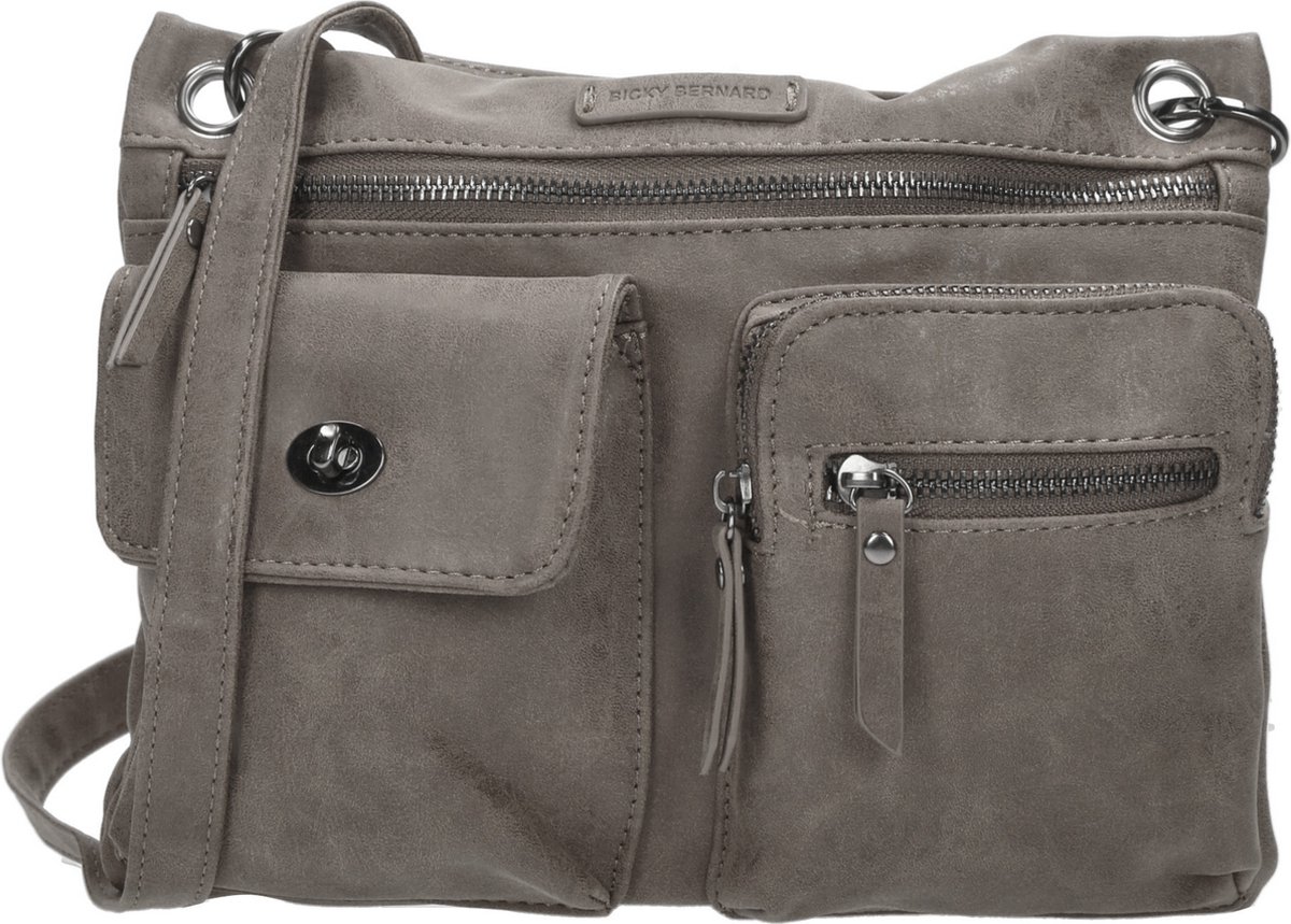 Bicky Bernard Crossbodytas - Platte Tas - Tas Met Veel Ritssluiting - Mid Grey- Bb66666 - Grijs