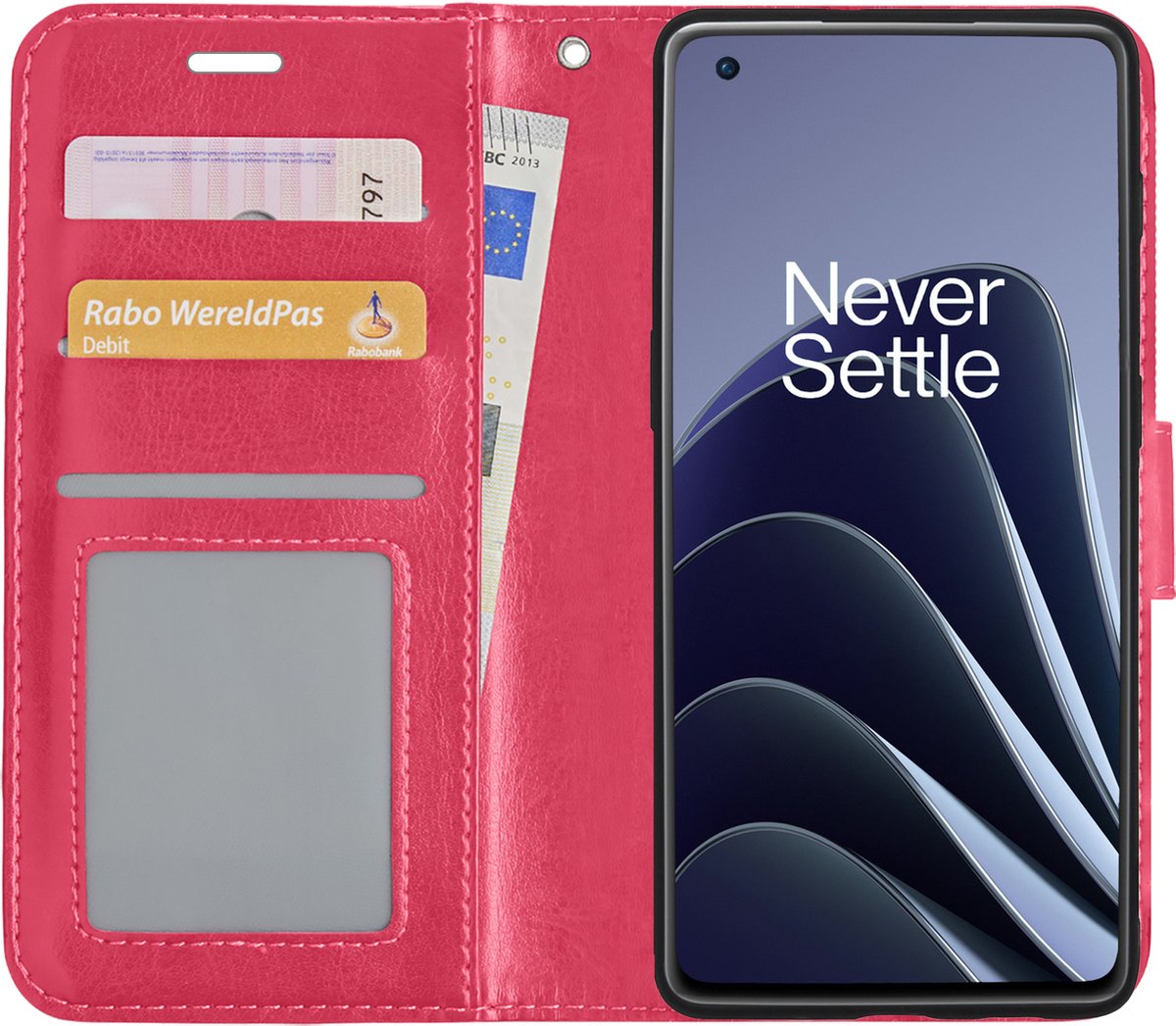 Basey Oneplus 10 Pro Hoesje Book Case Kunstleer Cover Hoes - Donker - Roze