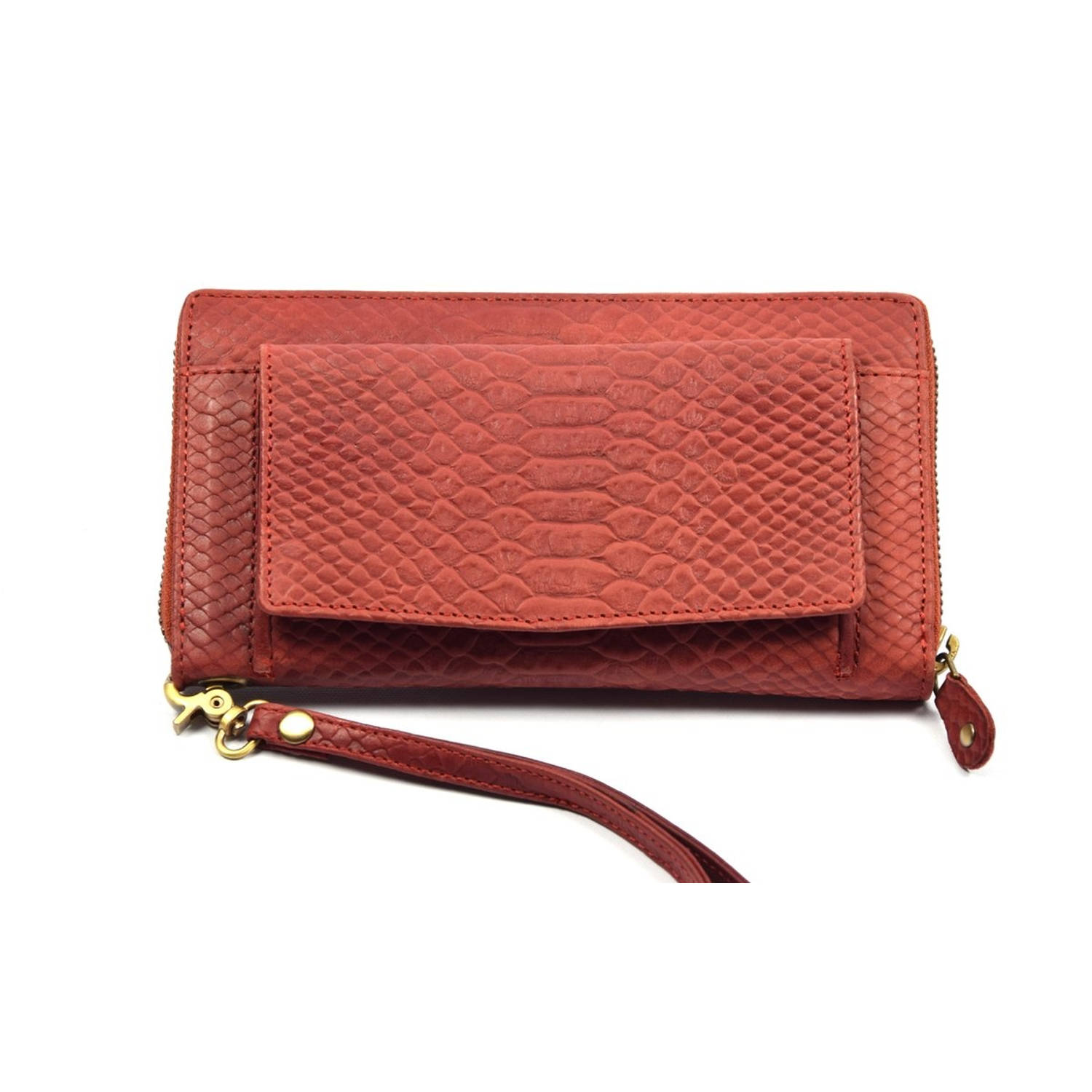 Clutch Portemonnee Multifunctioneel Portemonnee Met Snake Print L - Rood