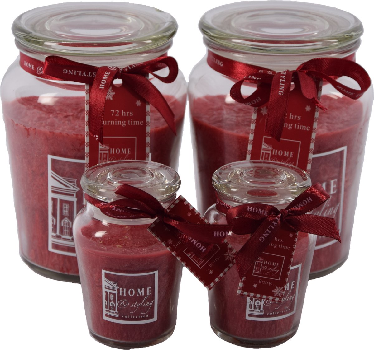 Set Van 4 Heerlijke Zoete Geurkaars In Glas Berry 10x15 Cm Xl 72/ S 11 Branduren - Rood