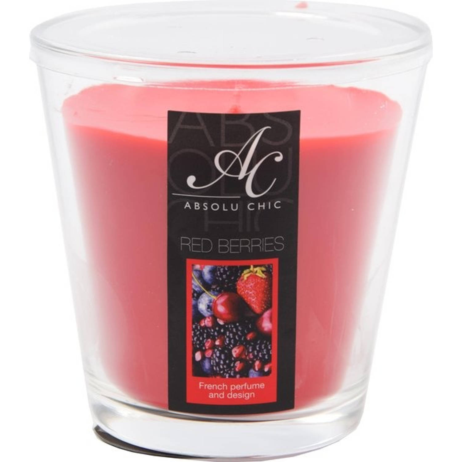 1x Discountershop Red Berries Geurkaars In Glas - 30 Branduren - 11x10.5 Cm - Roze