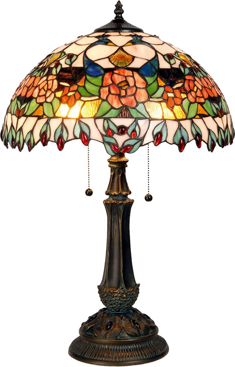 HAES deco - Tiffany Tafellamp Rood, Groen Ø 41x67 Cm Fitting E27 / Lamp Max 2x60w