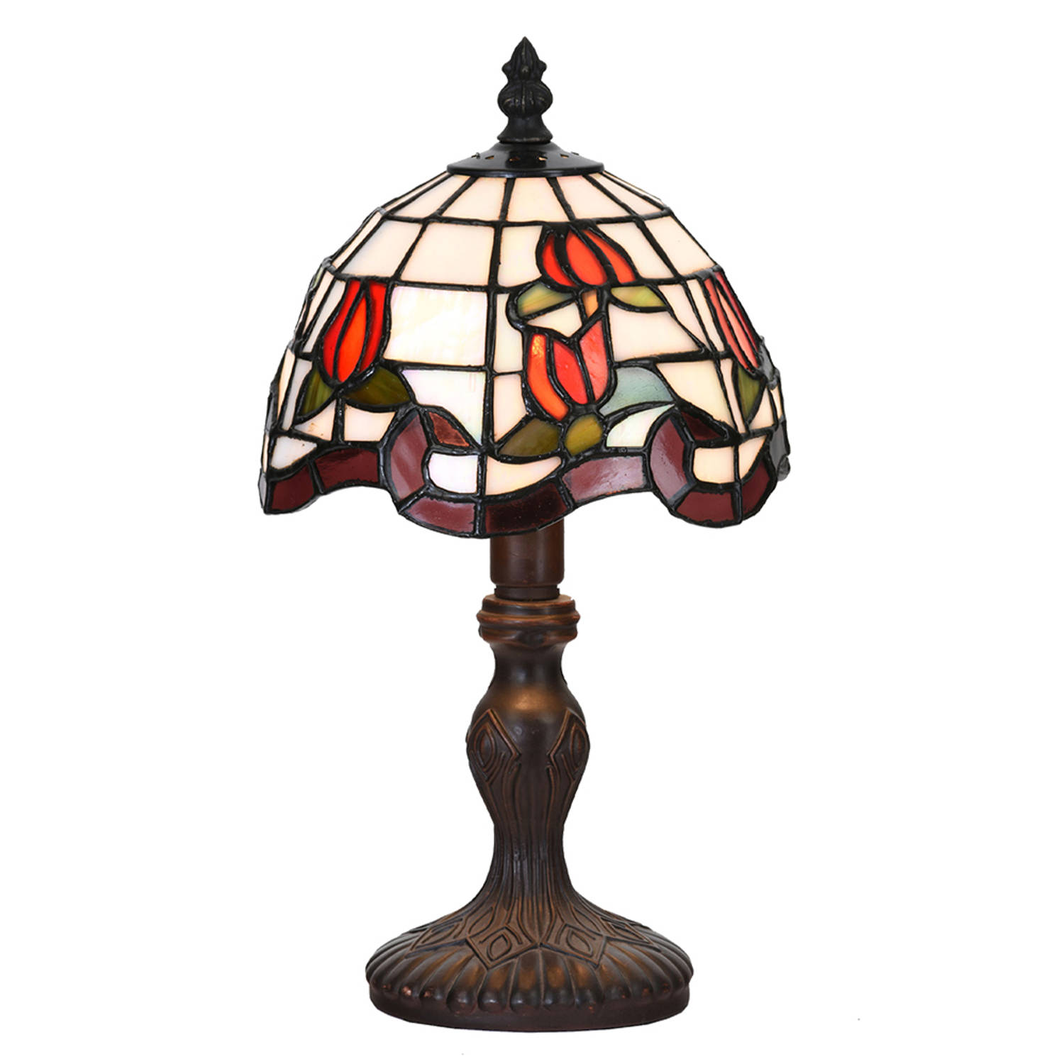 HAES deco - Tiffany Tafellamp Rood, Groen, Wit Ø 18x32 Cm Fitting E14 / Lamp Max 1x25w