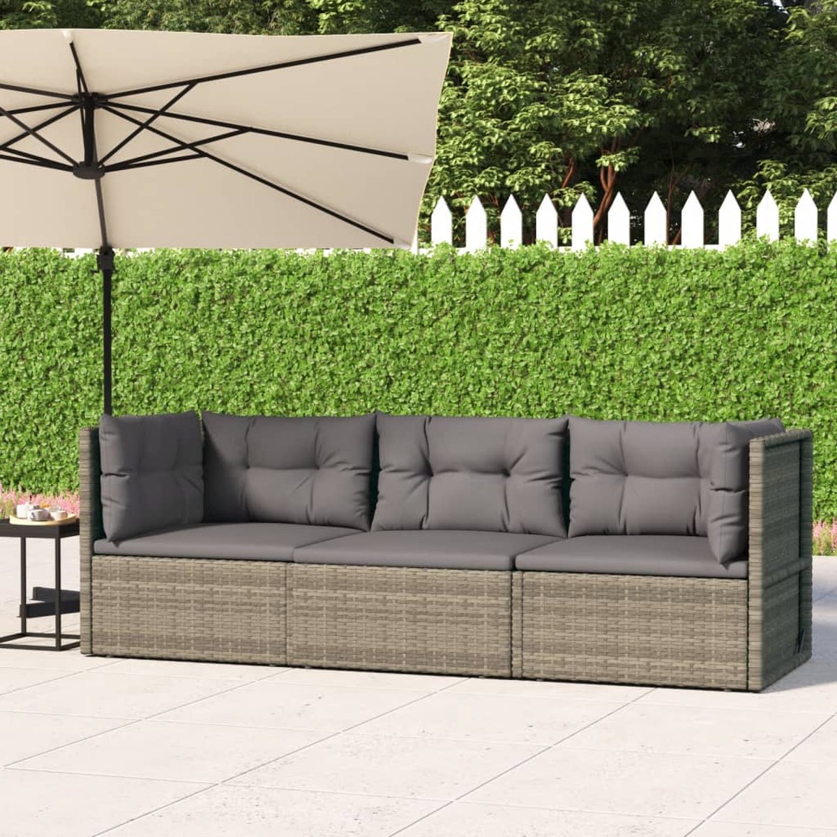 Vidaxl 3-delige Loungeset Met Kussens Poly Rattan - Grijs