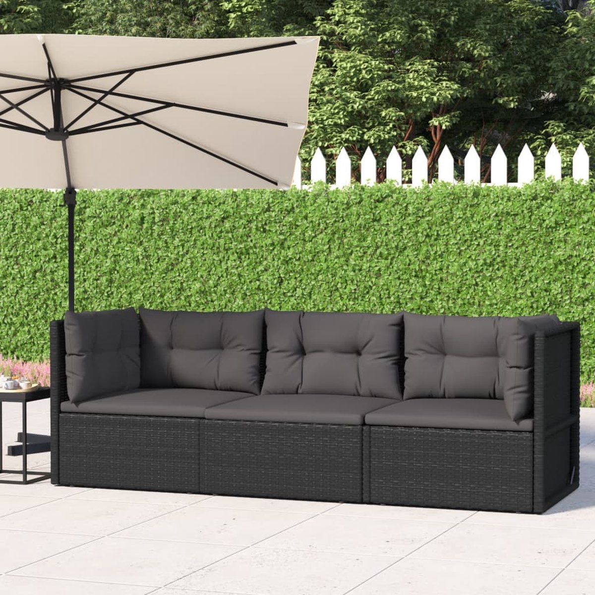 Vidaxl 3-delige Loungeset Met Kussens Poly Rattan - Zwart