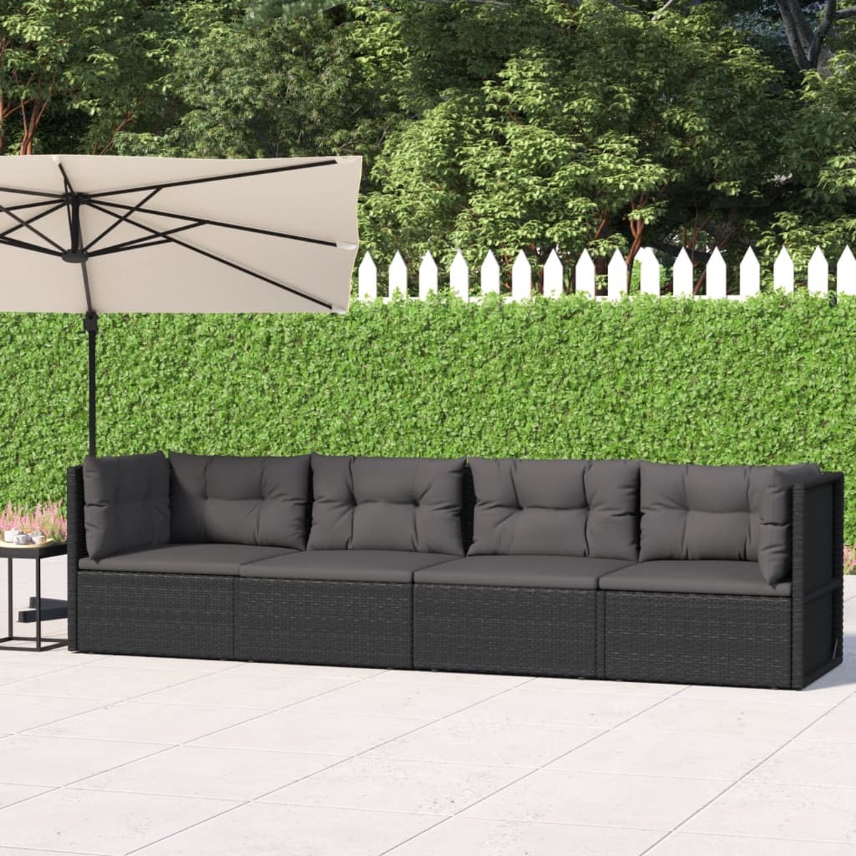 Vidaxl 4-delige Loungeset Met Kussens Poly Rattan - Zwart