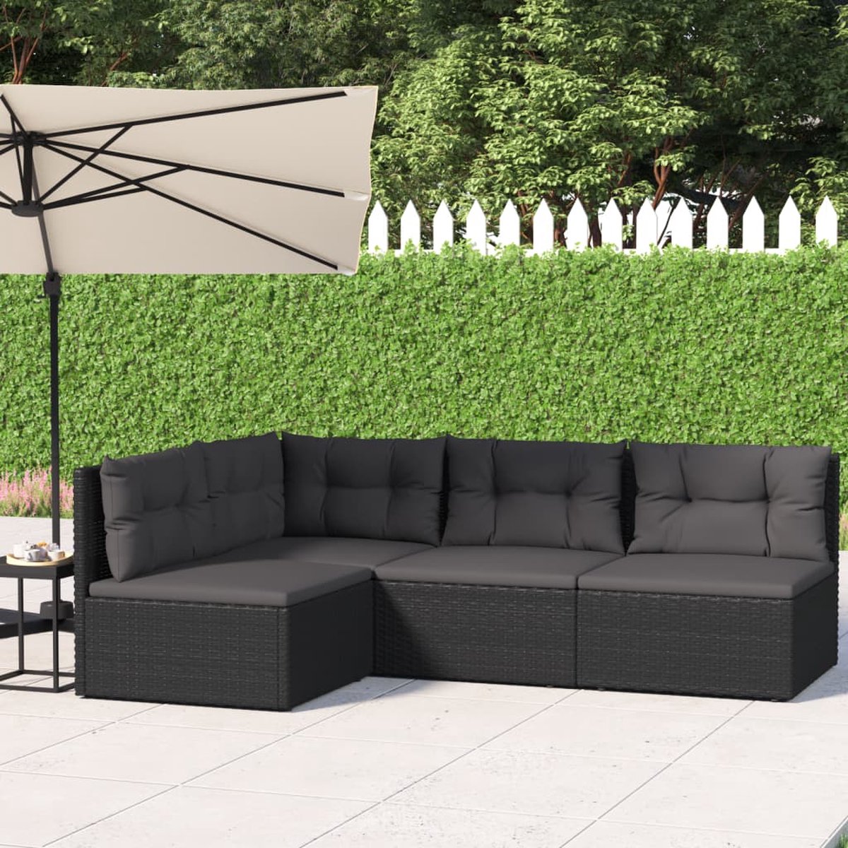 Vidaxl 4-delige Loungeset Met Kussens Poly Rattan - Negro