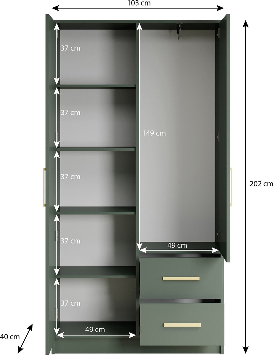 Meubella - Kledingkast Brody 6 - Wit - 103 Cm