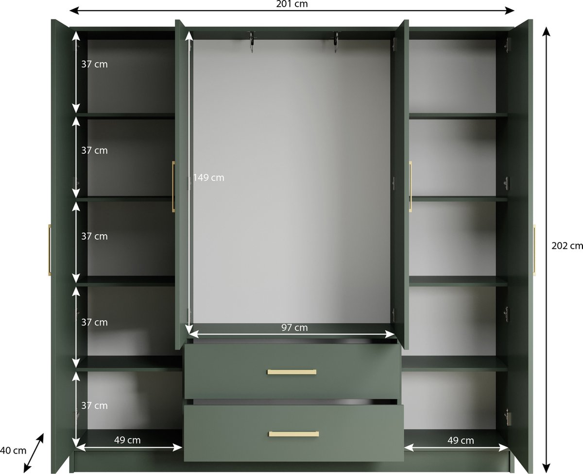 Meubella - Kledingkast Brody 5 - Wit - 201 Cm