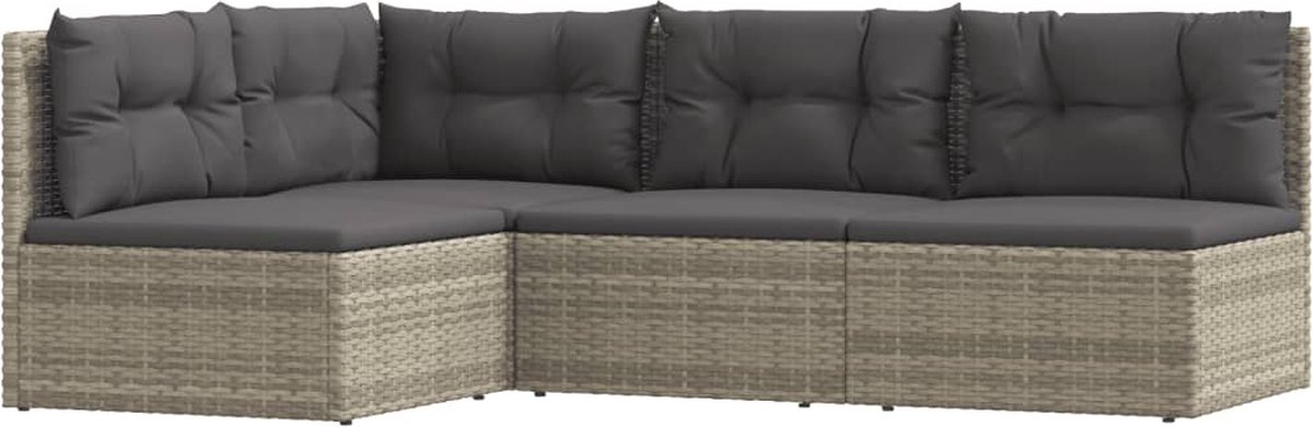 Vidaxl 4-delige Loungeset Met Kussens Poly Rattan - Grijs