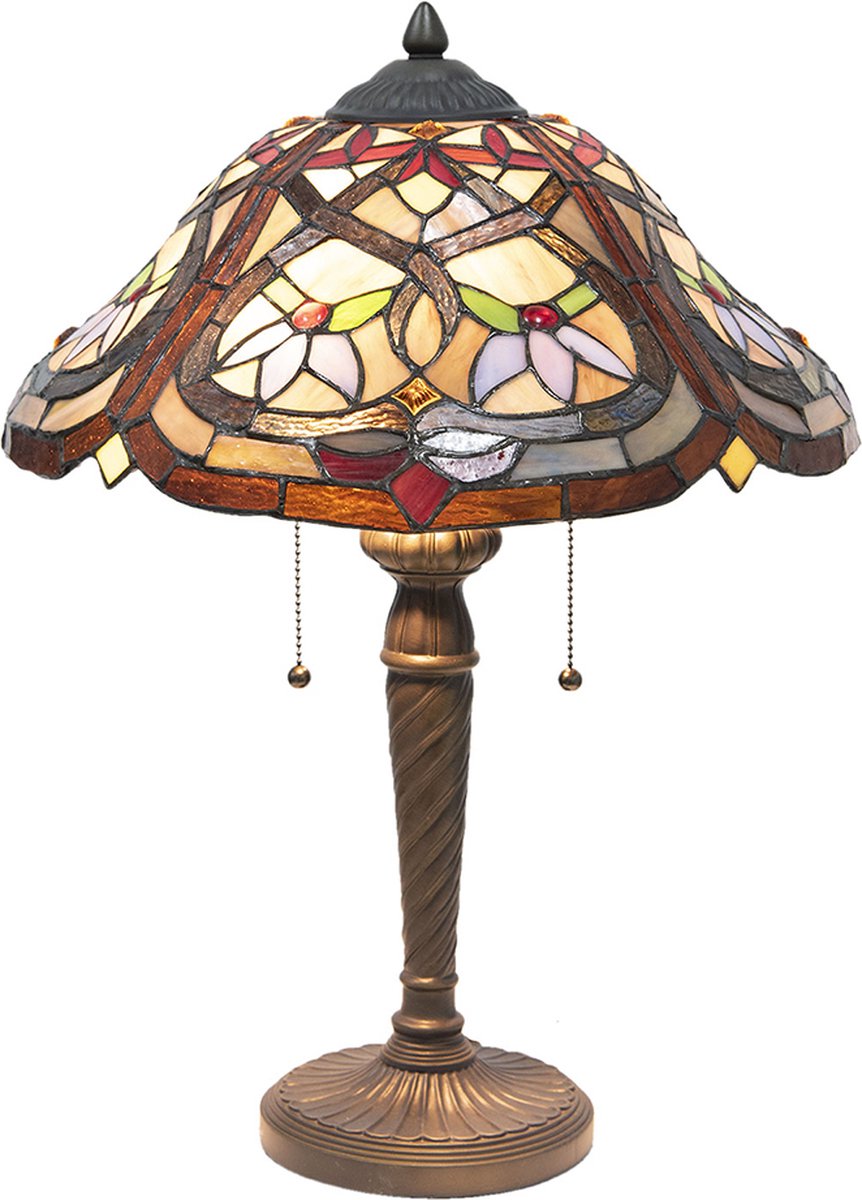 HAES deco - Tiffany Tafellamp Bruin, Rood, Geel Ø 40x54 Cm Fitting E27 / Lamp Max 2x60w