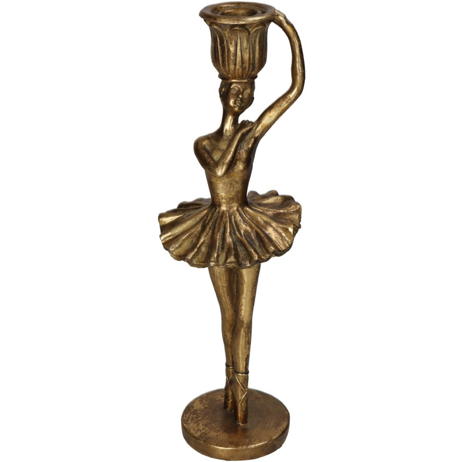 Kandelaar Ballerina Polyresin Goud 9x9x28.5 Cm - Geel