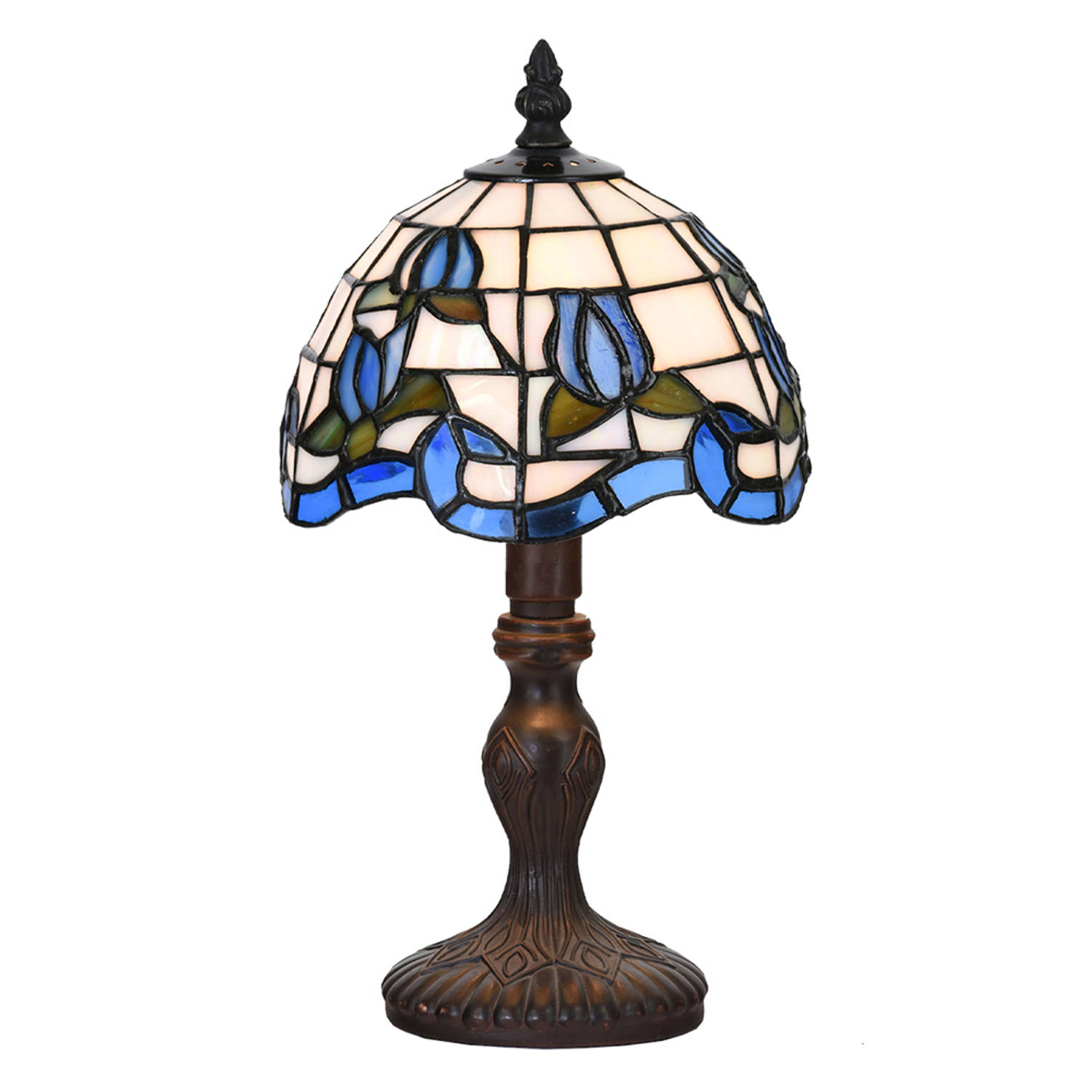 HAES deco - Tiffany Tafellamp Blauw, Beige Ø 18x32 Cm Fitting E14 / Lamp Max 1x25w