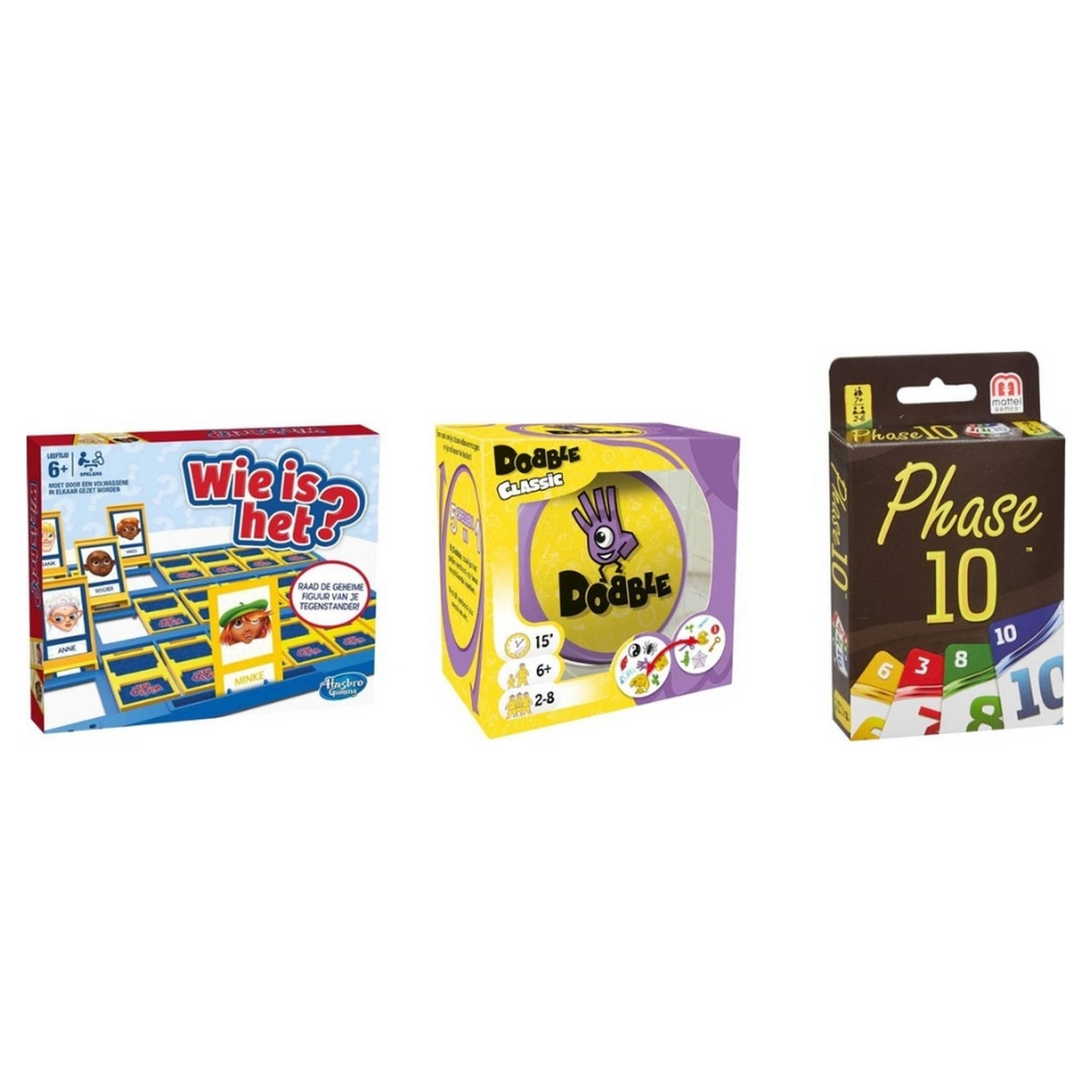 Hasbro Spellenbundel - 3 Stuks - Wie Is Het? & Dobble Classic & Phase 10