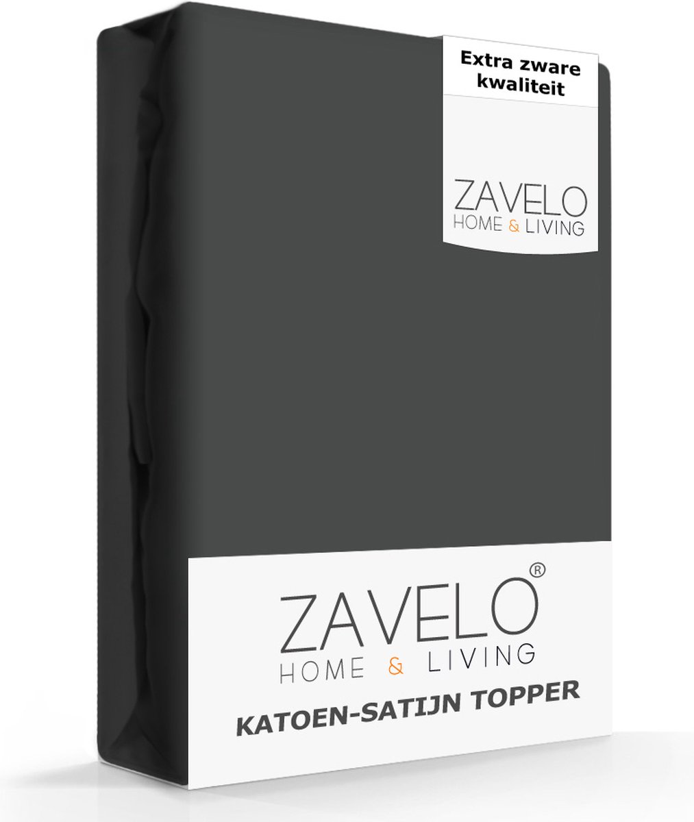 Slaaptextiel Zavelo Deluxe Katoen-satijn Topper Hoeslaken Antraciet-1-persoons (90x220 Cm) - Grijs