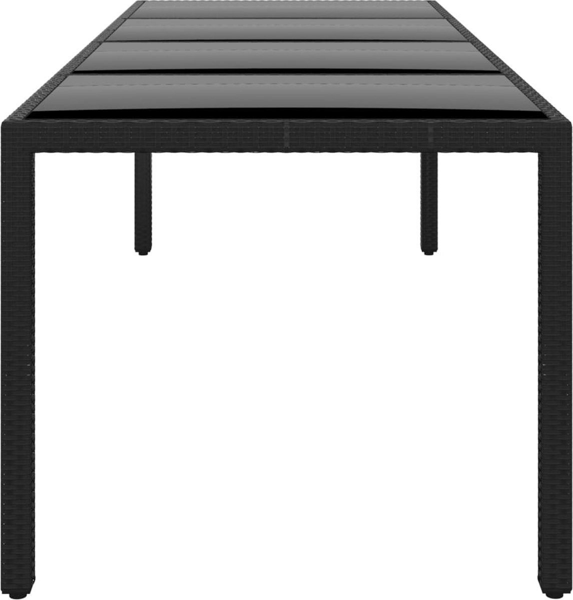 vidaXL Tuintafel 250x100x75 cm gehard glas en poly rattan - Zwart
