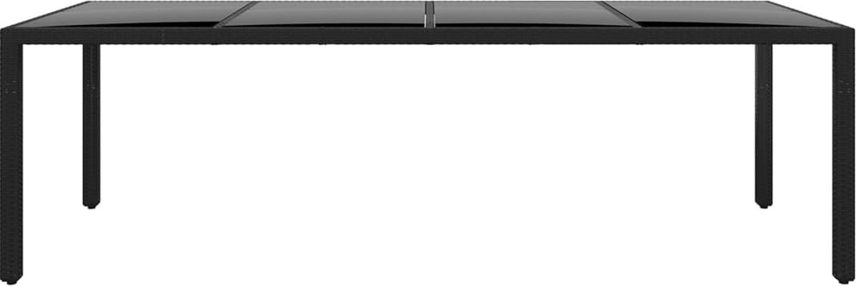 vidaXL Tuintafel 250x100x75 cm gehard glas en poly rattan - Zwart