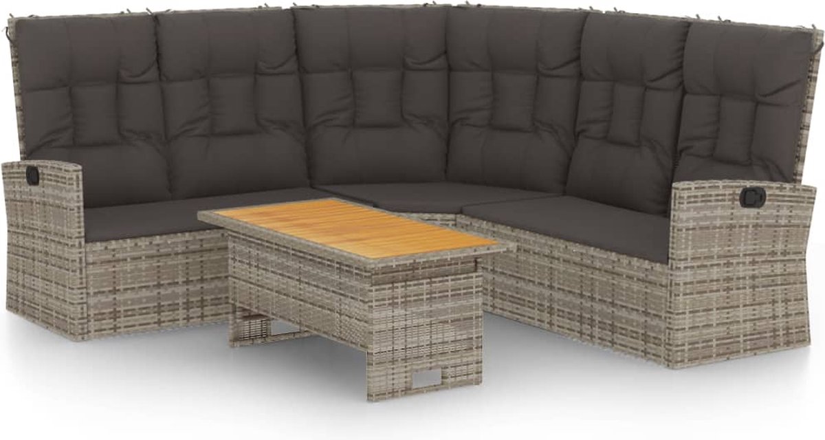 vidaXL 2-delige Loungeset met kussens poly rattan - Grijs