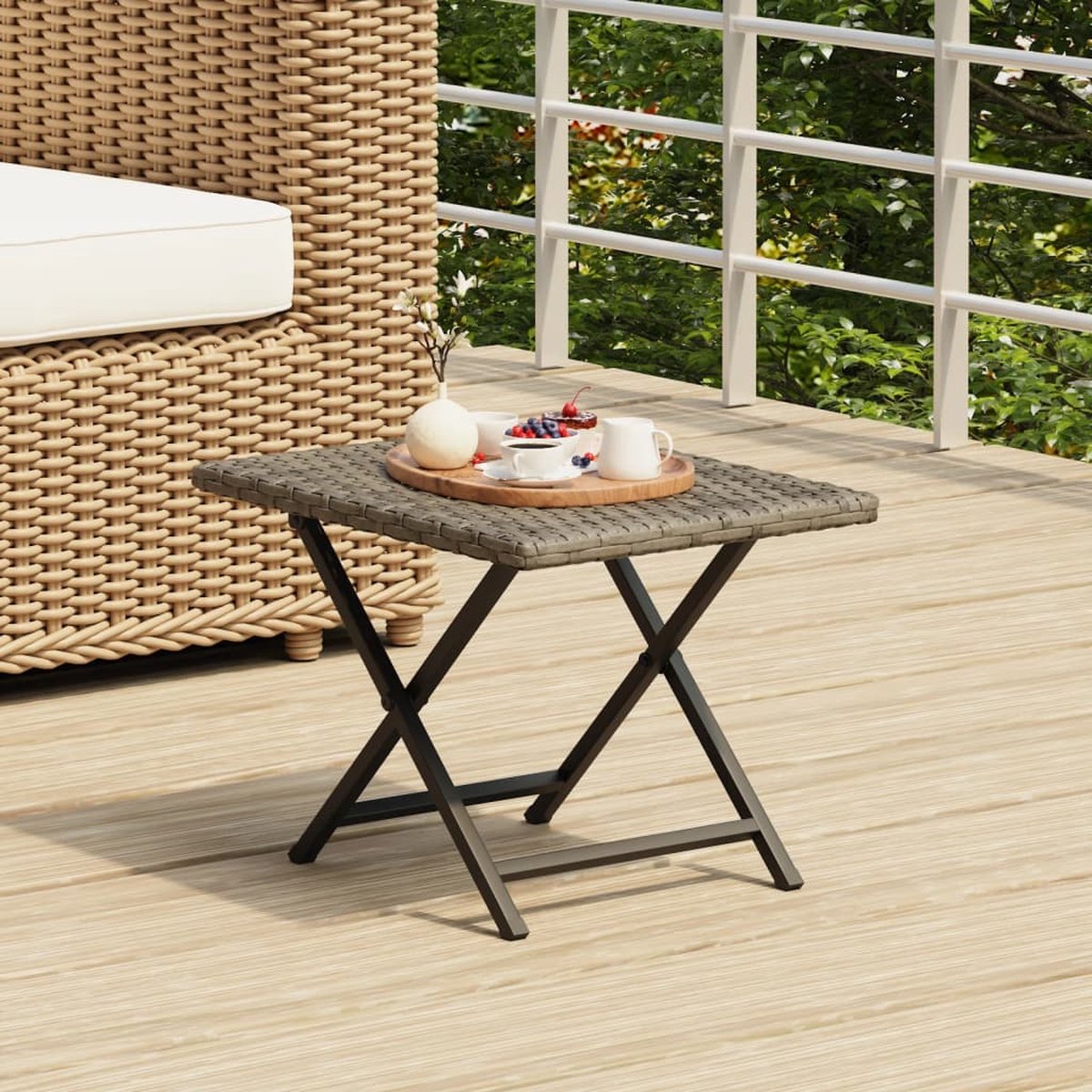 vidaXL Tafel inklapbaar 45x35x32 cm poly rattan - Grijs