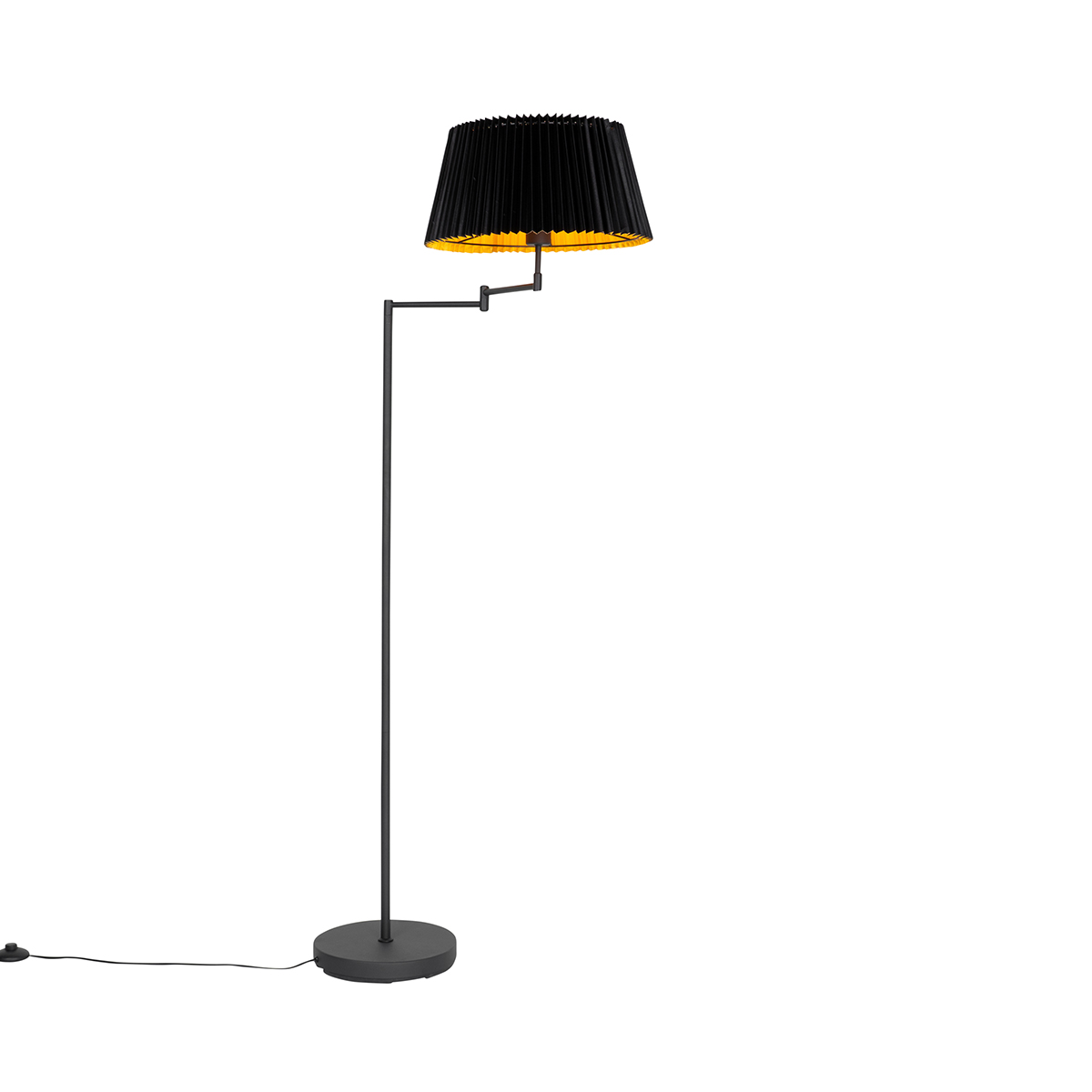 QAZQA Vloerlamp met plisse kap en verstelbare arm - Ladas Deluxe - Zwart