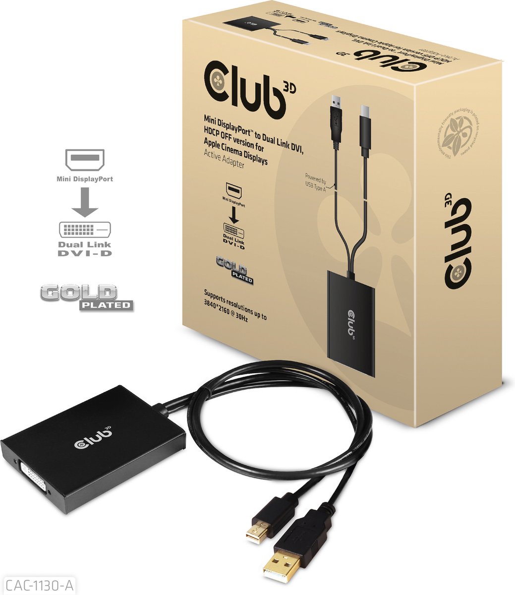 CLUB3D CAC-1130-A - Mini DisplayPort naar Dual Link DVI, HDCP