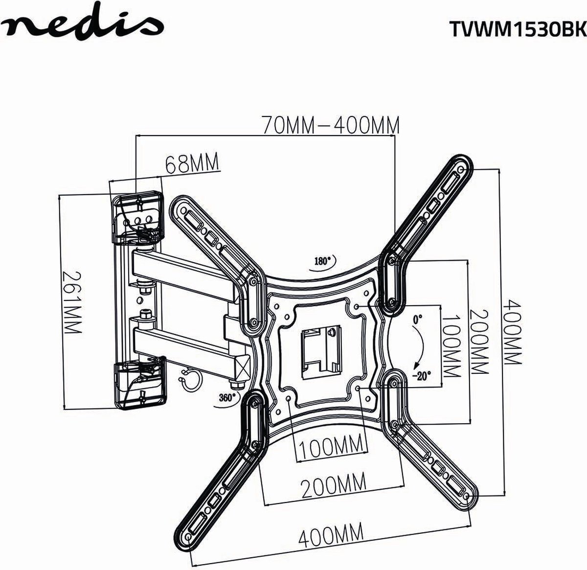 Nedis TVWM1530BK - Muurmontage voor TV (full-motion) - Zwart