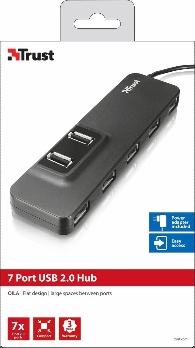 Trust OILA 7 Port USB 2.0 Hub - Hub - Zwart