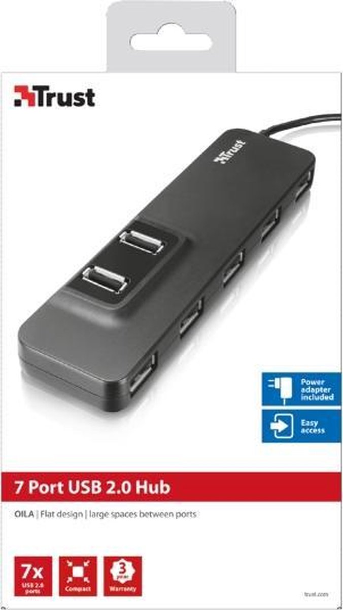Trust OILA 7 Port USB 2.0 Hub - Hub - Zwart