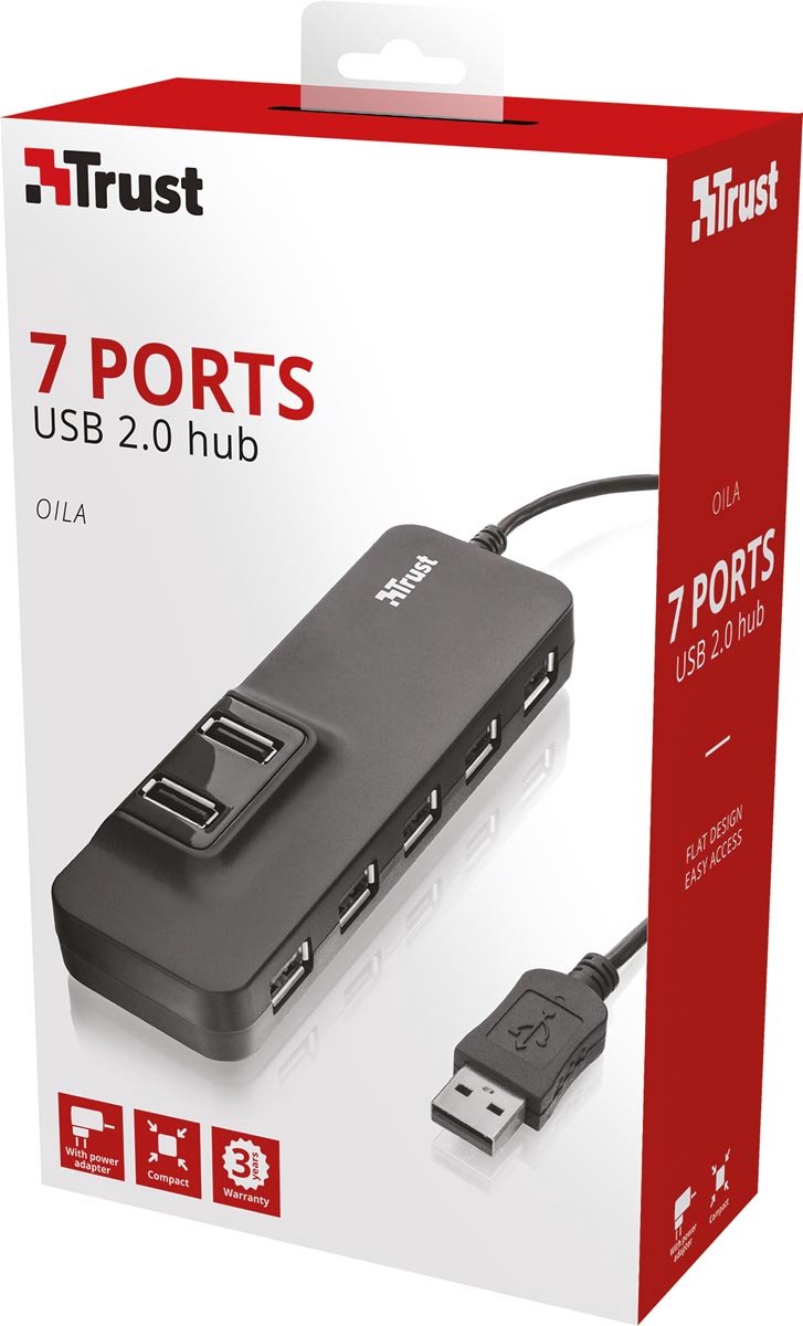 Trust OILA 7 Port USB 2.0 Hub - Hub - Zwart