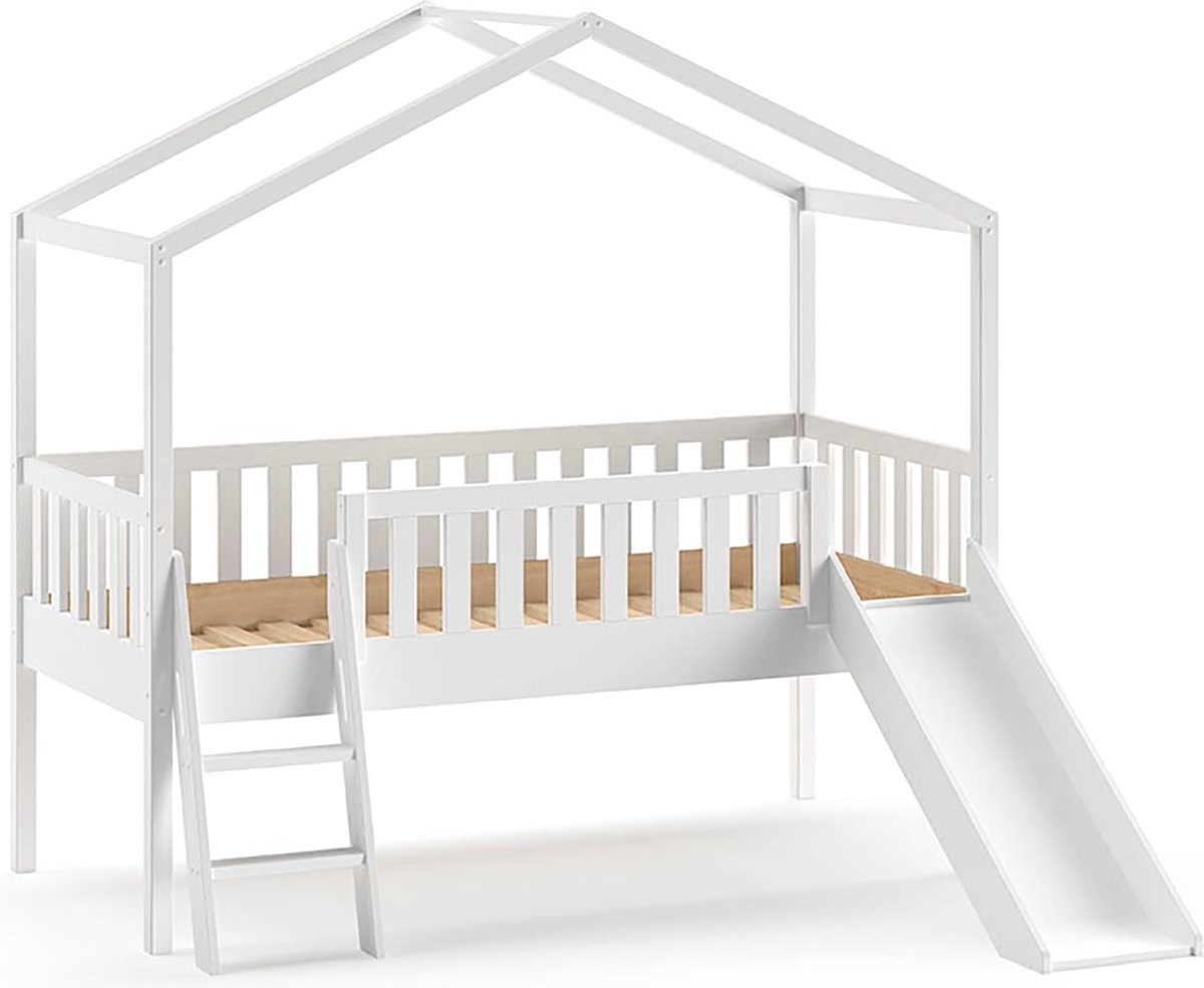 Vipack Dallas Huisbed Verhoogd met Glijbaan Wit