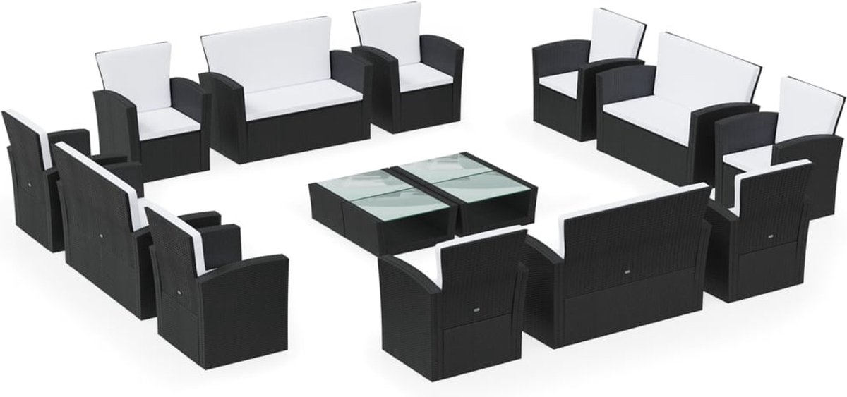 Vidaxl 16-delige Loungeset Met Kussens Poly Rattan - Zwart