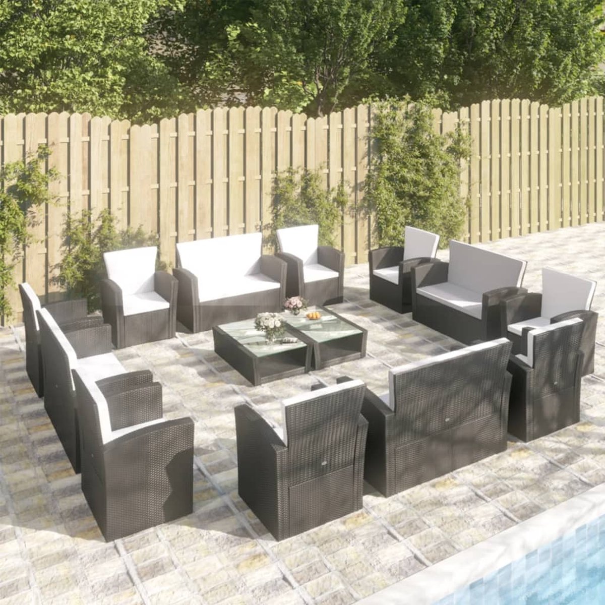 Vidaxl 16-delige Loungeset Met Kussens Poly Rattan - Zwart