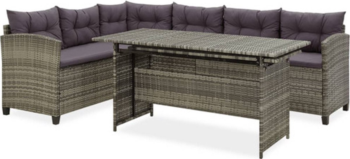 Vidaxl 2-delige Loungeset Met Kussens Poly Rattan - Grijs