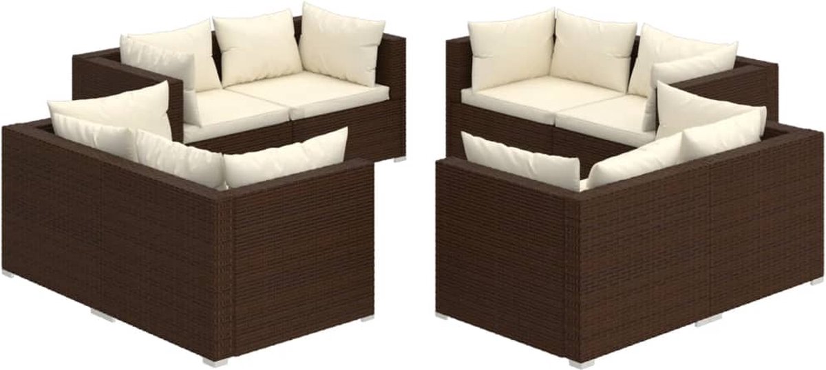 Vidaxl 8-delige Loungeset Met Kussens Poly Rattan - Bruin