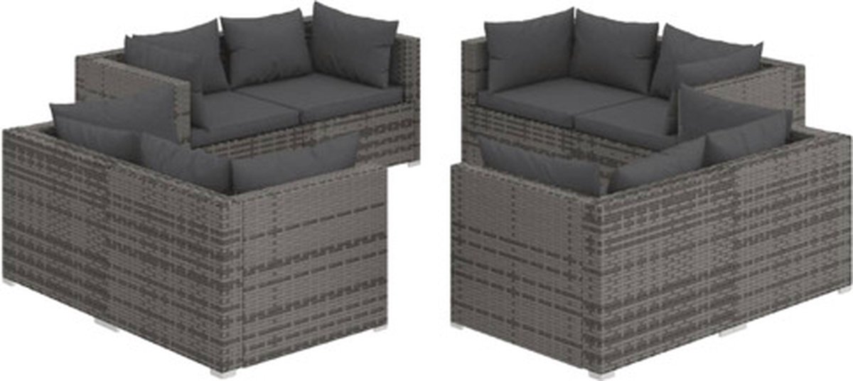 Vidaxl 8-delige Loungeset Met Kussens Poly Rattan - Grijs