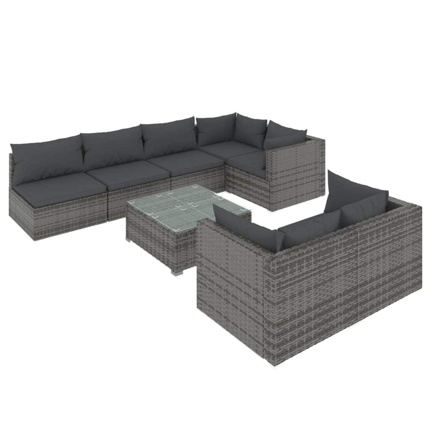 Vidaxl 8-delige Loungeset Met Kussens Poly Rattan - Grijs