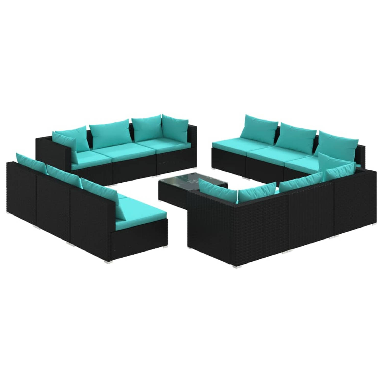 Vidaxl 13-delige Loungeset Met Kussens Poly Rattan - Zwart