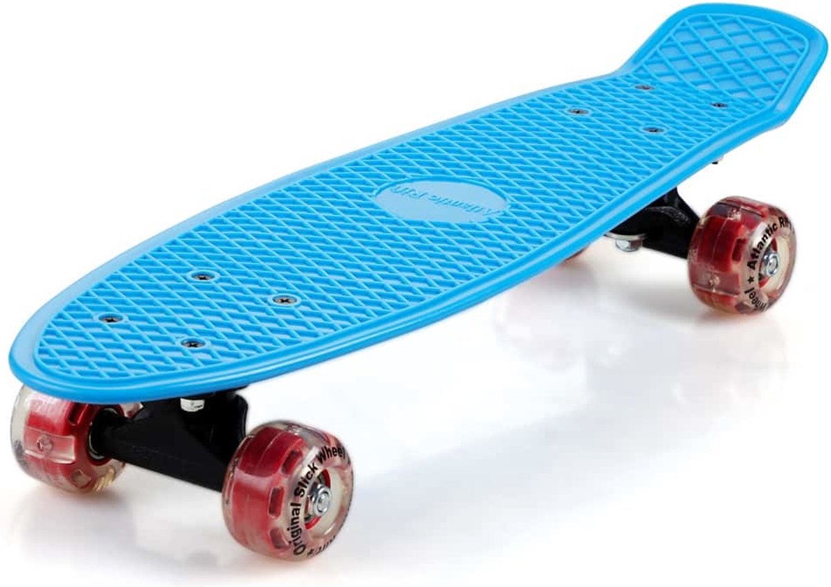 Skateboard, Blauw/rood, Retro, Led, Met Pu-dempers