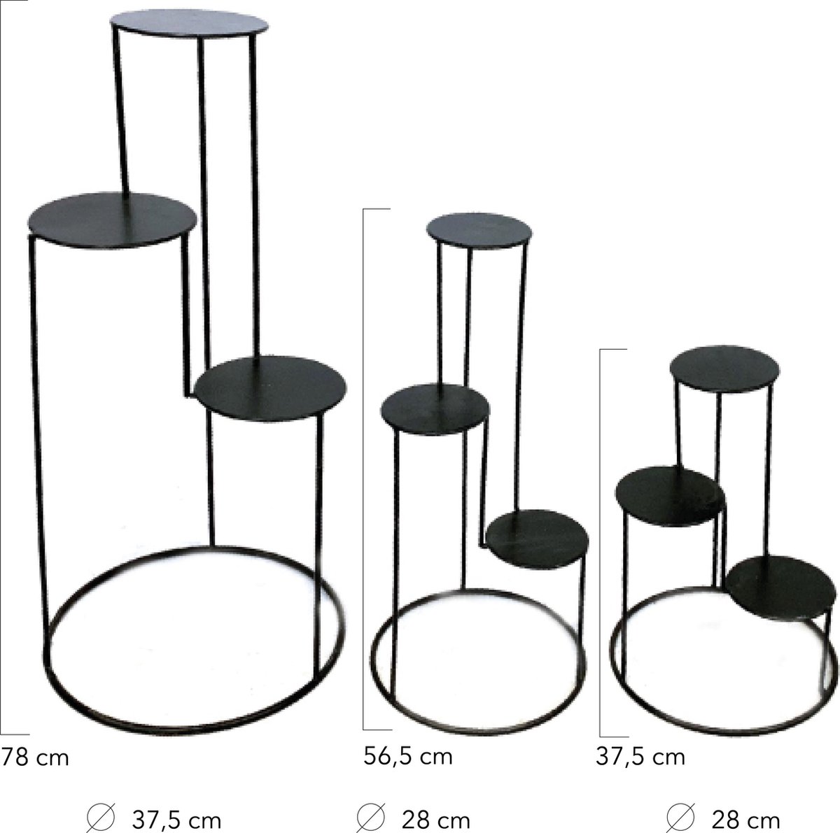 Dijk Natural Collections Dknc - Bijzettafel Metaal - 37.5x37.5x78cm - Set Van 3 - Zwart