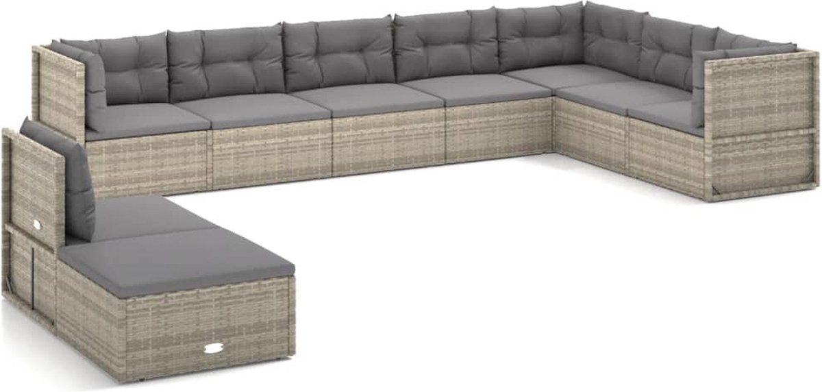 Vidaxl 9-delige Loungeset Met Kussens Poly Rattan - Grijs