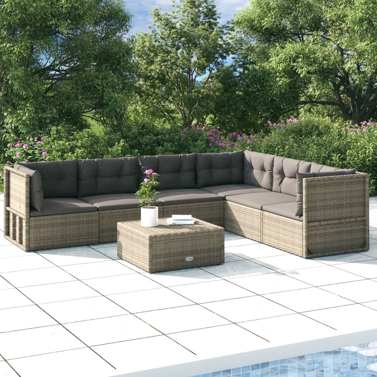 Vidaxl 6-delige Loungeset Met Kussens Poly Rattan - Grijs