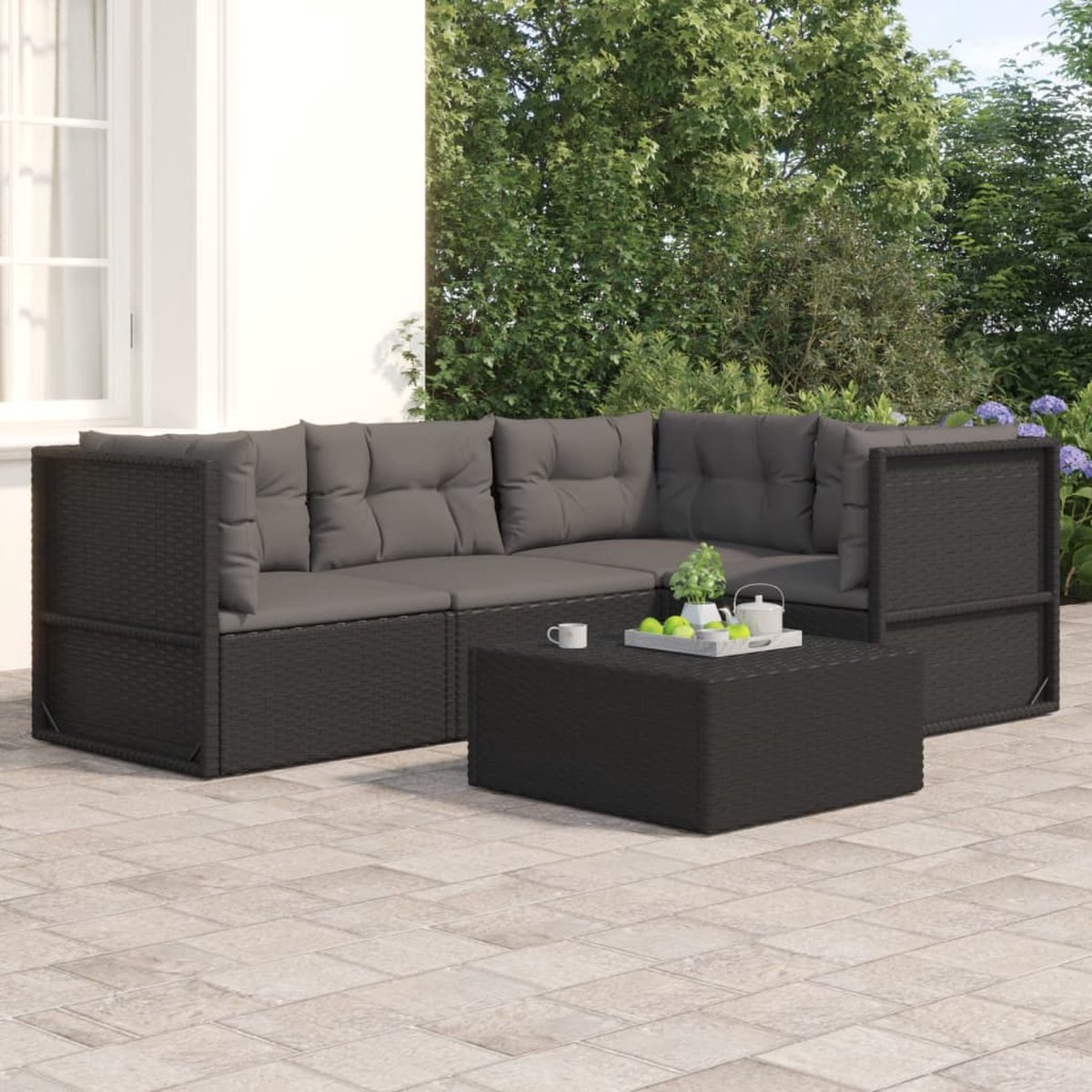 Vidaxl 4-delige Loungeset Met Kussens Poly Rattan - Zwart