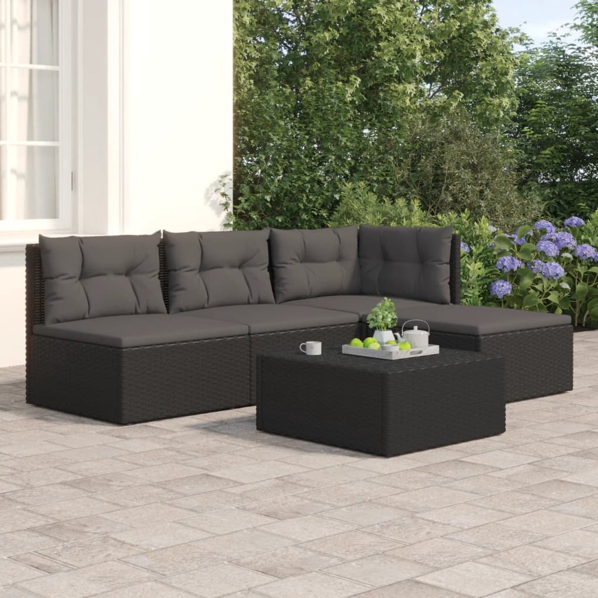 Vidaxl 4-delige Loungeset Met Kussens Poly Rattan - Zwart