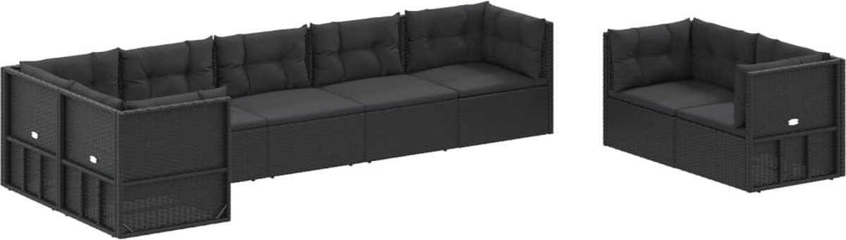 Vidaxl 8-delige Loungeset Met Kussens Poly Rattan - Zwart
