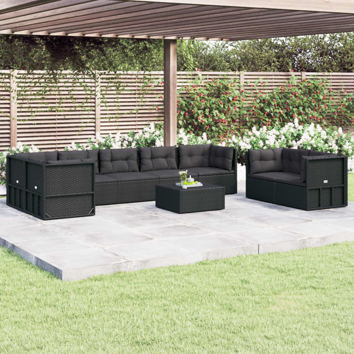 Vidaxl 8-delige Loungeset Met Kussens Poly Rattan - Zwart