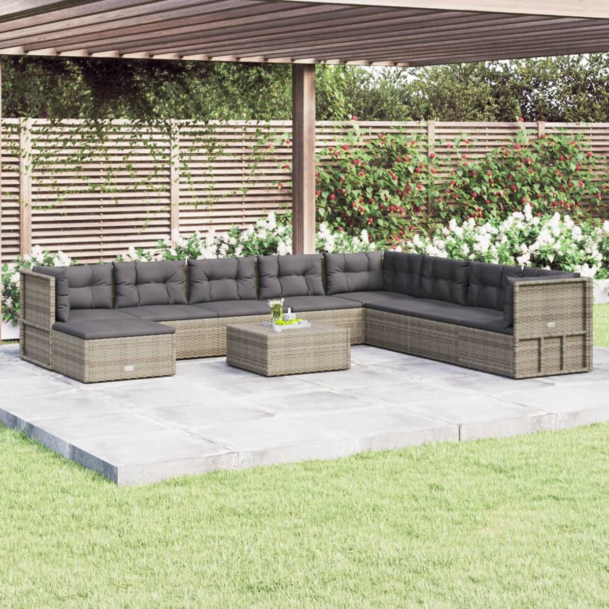 Vidaxl 9-delige Loungeset Met Kussens Poly Rattan - Grijs