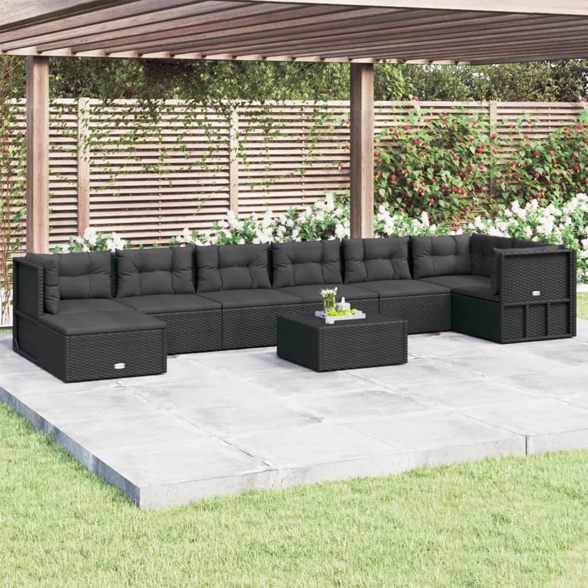 Vidaxl 8-delige Loungeset Met Kussens Poly Rattan - Zwart