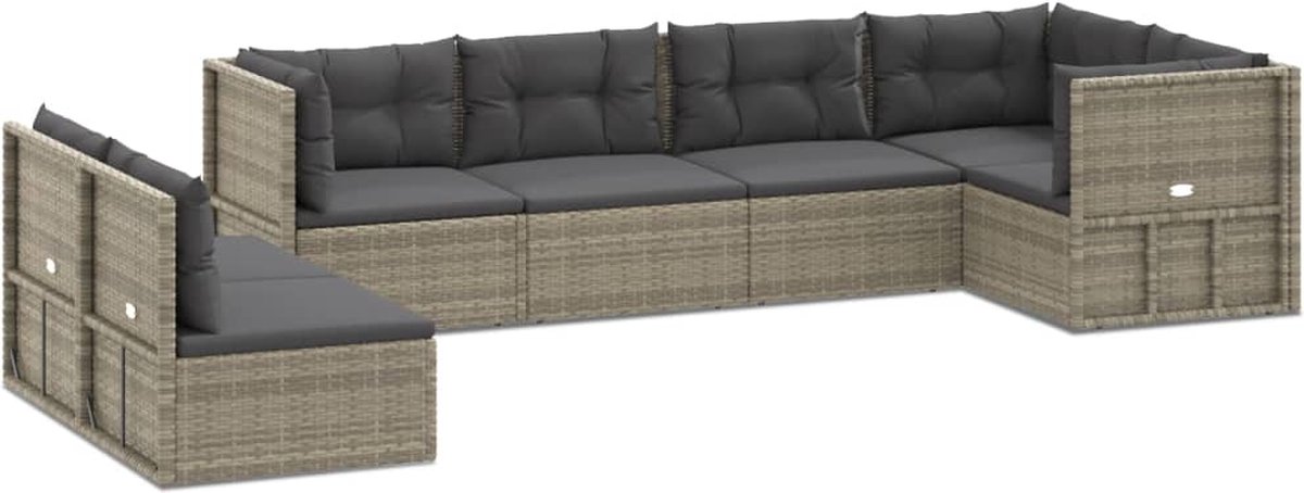 Vidaxl 7-delige Loungeset Met Kussens Poly Rattan - Grijs