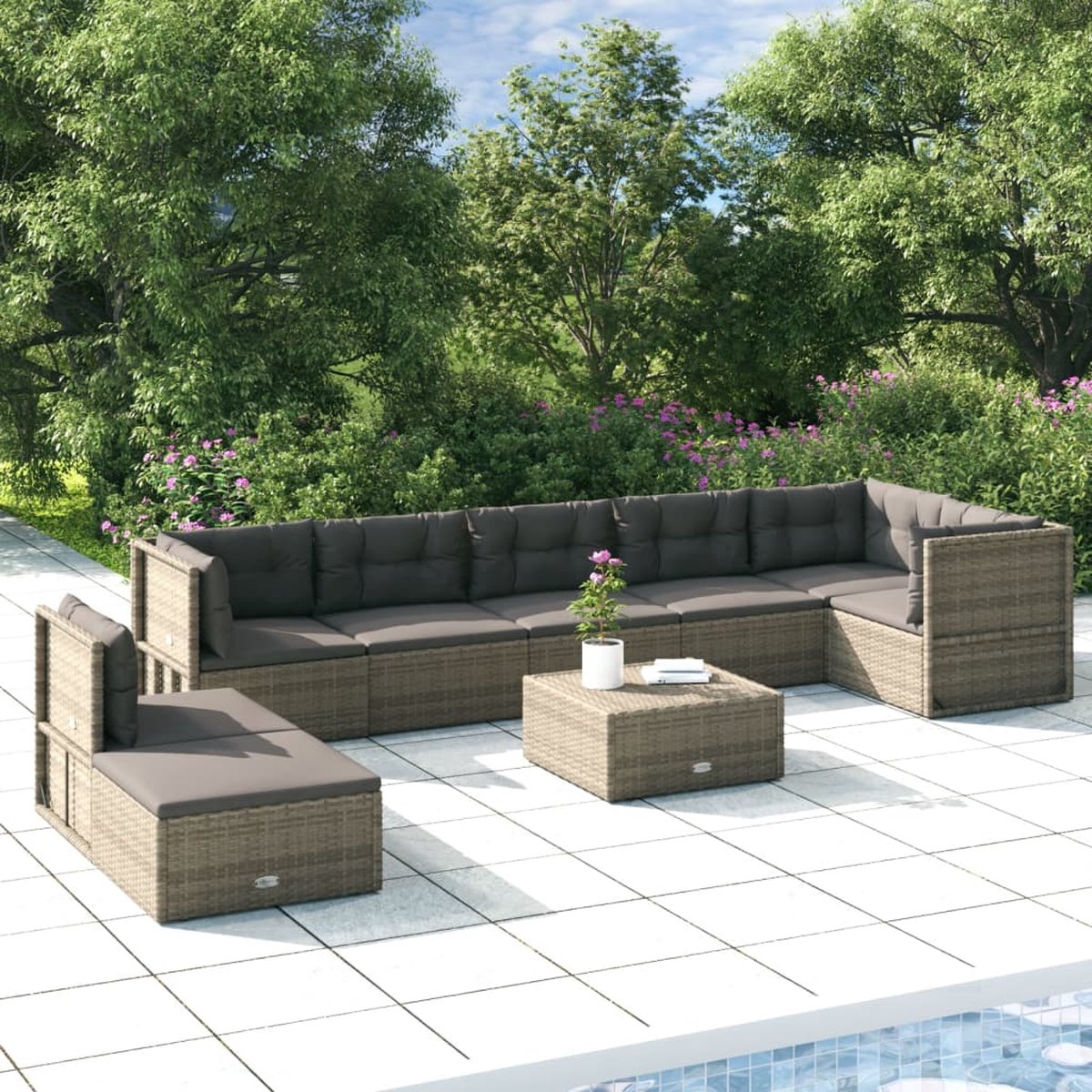 Vidaxl 8-delige Loungeset Met Kussens Poly Rattan - Grijs